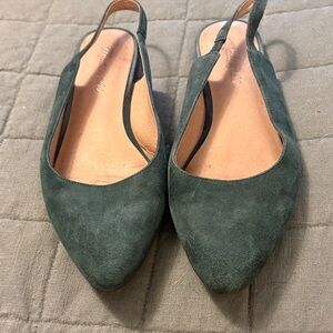 Madewell green suede slingback flats